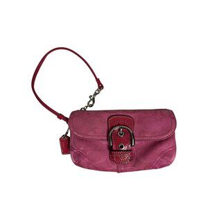 Vintage Coach SOHO Pink Wristlet Signature Jacquard Buckle Flap Front Pocket